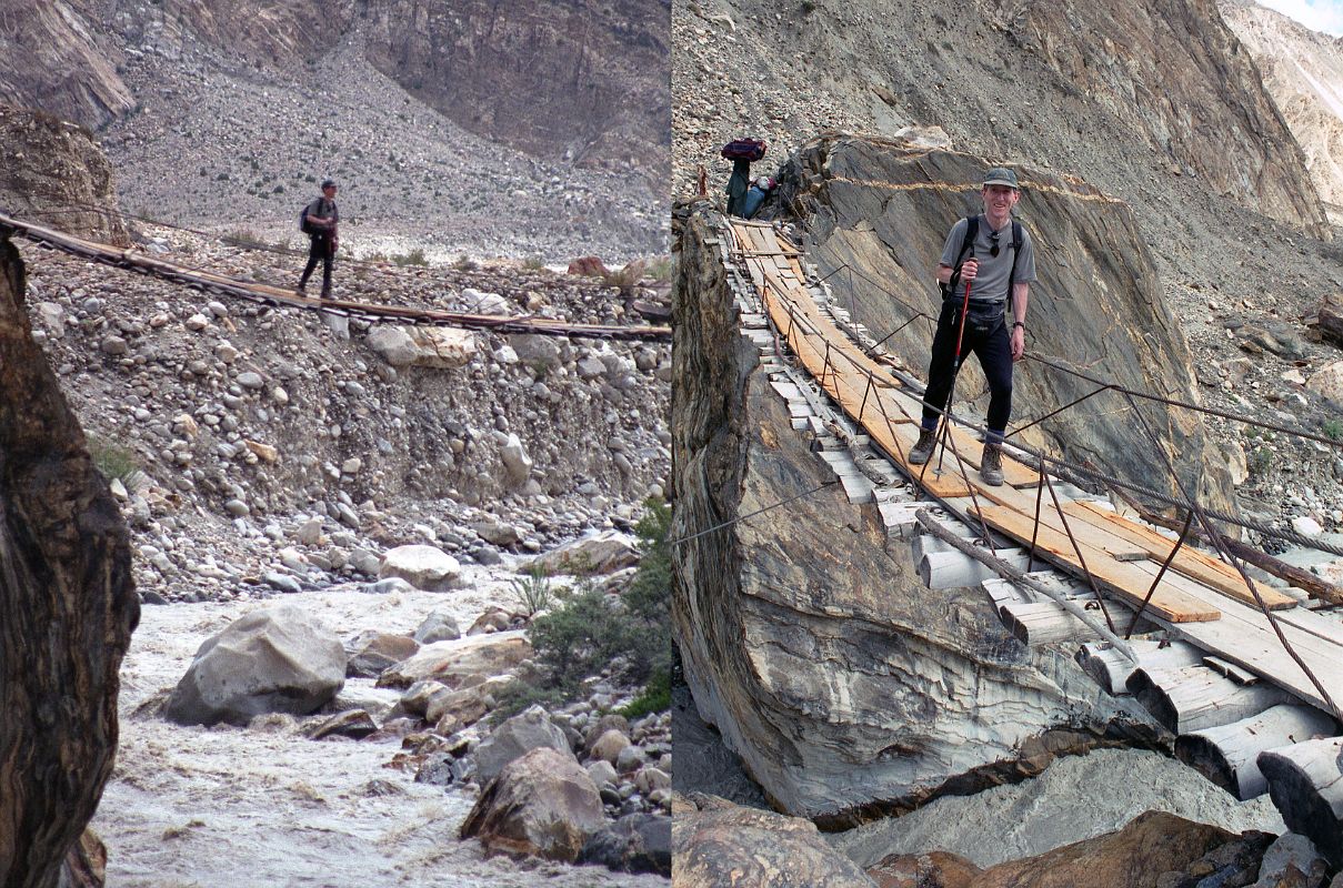 05 Jerome Ryan Crosses Bridge Over River From Biafo Glacier Before Korophon